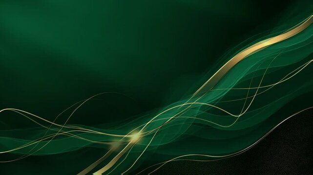 Abstract Emerald Lines: The image presents flowing golden lines dancing gracefully over a rich emerald green background, creating an abstract composition.