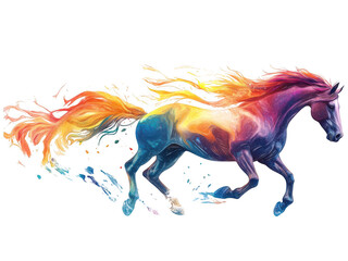 Colorful running horse art png transparent background cutout illustration dynamic environment vibrant concept