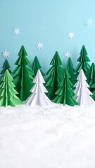 Festive Origami Christmas Trees Winter Wonderland Scene.