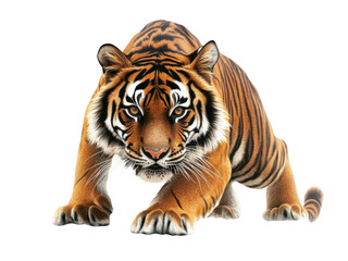 Naklejka premium Vibrant tiger illustration wildlife art transparent background png cutout natural environment dynamic viewpoint