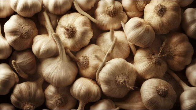 Close-up Arrangement of Fresh Garlic Bulbs for Culinary and Health Content