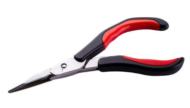 Red-handled, pointed-nose pliers
