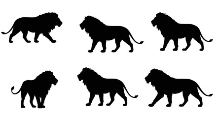 Black vector animal silhouettes collection featuring horses, dogs, cows, and other wild and farm mammals