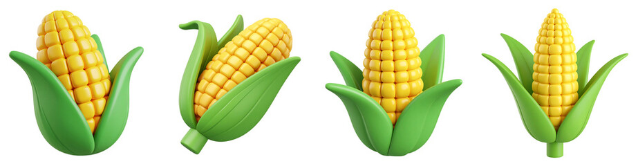 Stylized Sweetcorn Ear with Green Husk, an Agricultural Crop Vegetable PNG set transparent background