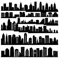  Flat city skyline with basic rectangular buildings