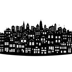  Silhouette of houses on a hill in a city