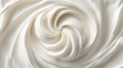 Close up of white natural creamy vanilla yogurt. Top view. Generative AI