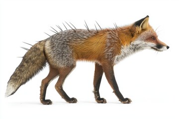 Fototapeta premium Red Fox with Spikes Walking on White Background
