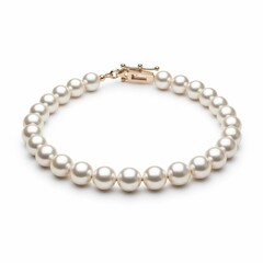 Obraz premium Elegant white pearl necklace featuring round lustrous pearls and a gold clasp, isolated on white background for luxury jewelry display.