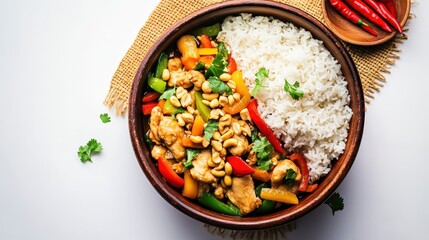 Colorful Stir-Fried Chicken with Rice and Mixed Vegetables Dish