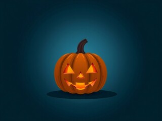 Glowing jack o lantern halloween decoration on a dark blue background