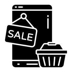 Mobile sale icon in solid design isolated on white background