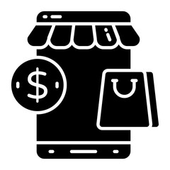 A solid design icon of online shop