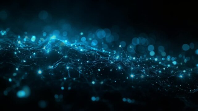 Digital Connection: A captivating image showcases a mesmerizing network of interconnected digital particles, illustrating the essence of the modern digital world.