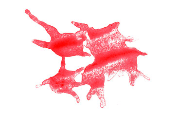 Bright red watercolor or ink stains with watercolor marks. Brush strokes and splashes of watercolor are set on a transparent background.