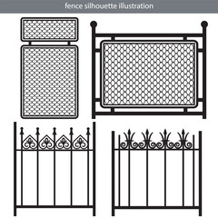 Illustration vector graphics of Multiple iron fence silhouette in various classic and decorative styles, perfect for architectural design, graphics decorations, background, design materials, stickers,
