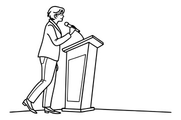 Business Person Speaking at Event on Clean White Background