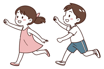 Naklejka premium Toddler Boy and Girl Holding Hands Illustration