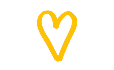 A yellow heart drawn in ink sits on a transparent background.