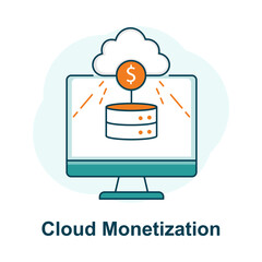 Cloud Monetization Icon, Cloud Revenue, Data Profit, Digital Income, SaaS Earnings, Online Monetization, Cloud Business Model, Server Earnings, Web Income