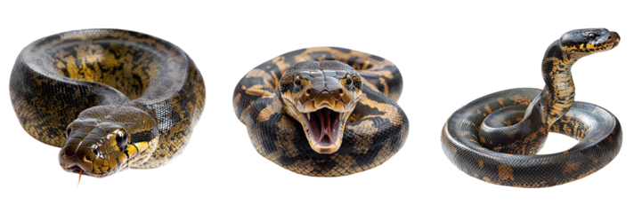 Set of anacondas isolated on transparent background PNG