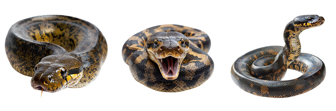 Set of anacondas isolated on transparent background PNG
