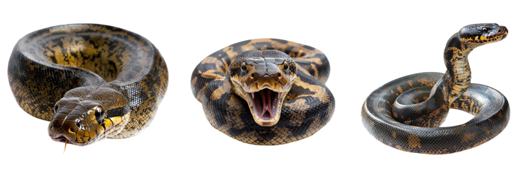 Set of anacondas isolated on transparent background PNG