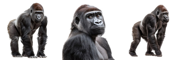 Set of gorillas isolated on transparent background PNG