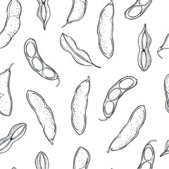 Hand-drawn soybeans. Vector seamless pattern. 