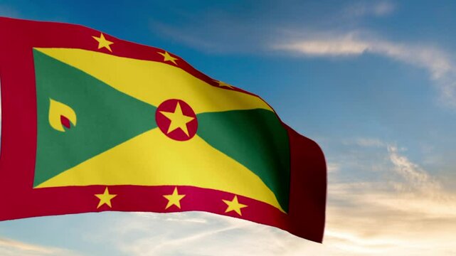 GRENADA flag. GRENADA flag video. Flag of GRENADA Waving in the wind, video, mp4, waving in the Sky, Green screen flag, national flag of the country.
