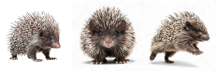 Set of cute porcupines isolated on transparent background PNG