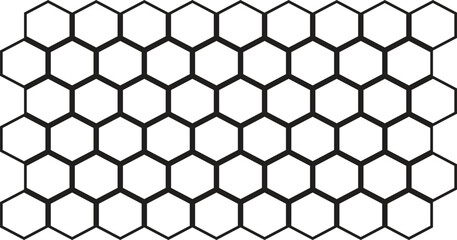 Seamless black and white hexagon honeycomb pattern with clean geometric lines. Ideal for science backgrounds, modern design, tech visuals, construction templates, and digital architecture projects.