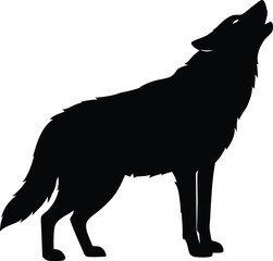 lone wolf howling at the moon, its silhouette stark against