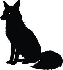 black silhouette of a fox sitting, is shown in a simple vector graphic