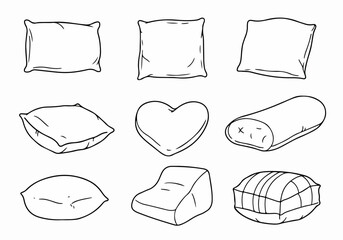 Hand drawn sketch collection of various pillow and cushion shapes