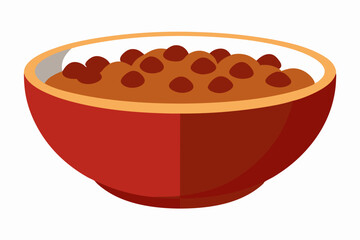 Flat design illustration of a red bowl filled with brown beans and rice