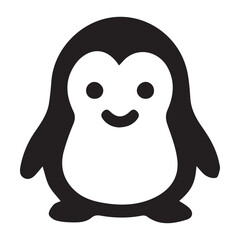 A cheerful, cartoon penguin stands, depicted in a simple, black-and-white illustration.