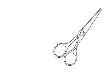 Simple scissors outline continuous line drawing isolated on white background