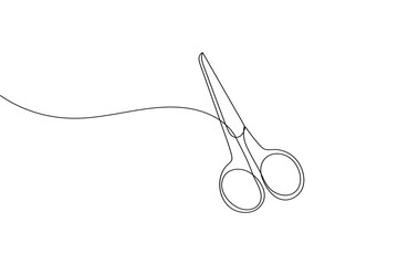 Simple scissors outline continuous line drawing isolated on white background