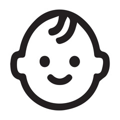 Simple black and white outline drawing of a smiling baby's head.