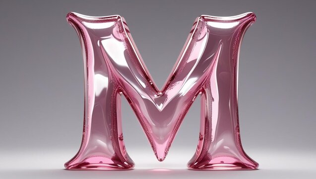Glossy pink lowercase letter m in 3D