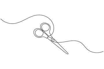 Simple scissors outline continuous line drawing isolated on white background