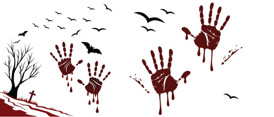 realistic bloody handprint marks dripping blood