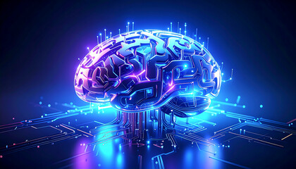 Artificial intelligence brain design with glowing electric circuitry represents futuristic technology