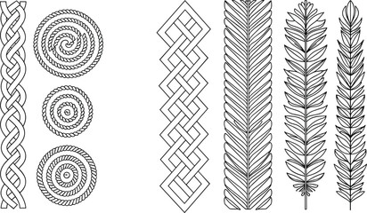 Decorative rope spiral, Celtic knot and botanical border elements, hand-drawn line art, ornamental CAD sketch, vector illustration design © Biplob Creatives