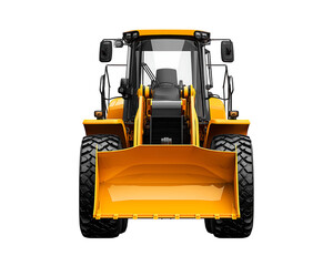Front view of a yellow wheel loader, vector illustration isolated on a transparent background
