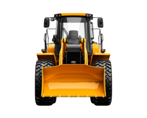 Front view of a yellow wheel loader, vector illustration isolated on a transparent background