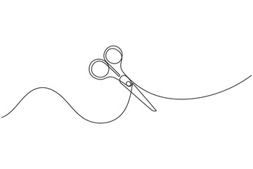 Simple scissors outline continuous line drawing isolated on white background