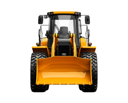 Front view of a yellow wheel loader, vector illustration isolated on a transparent background