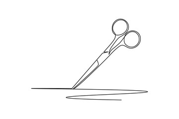 Simple scissors outline continuous line drawing isolated on white background